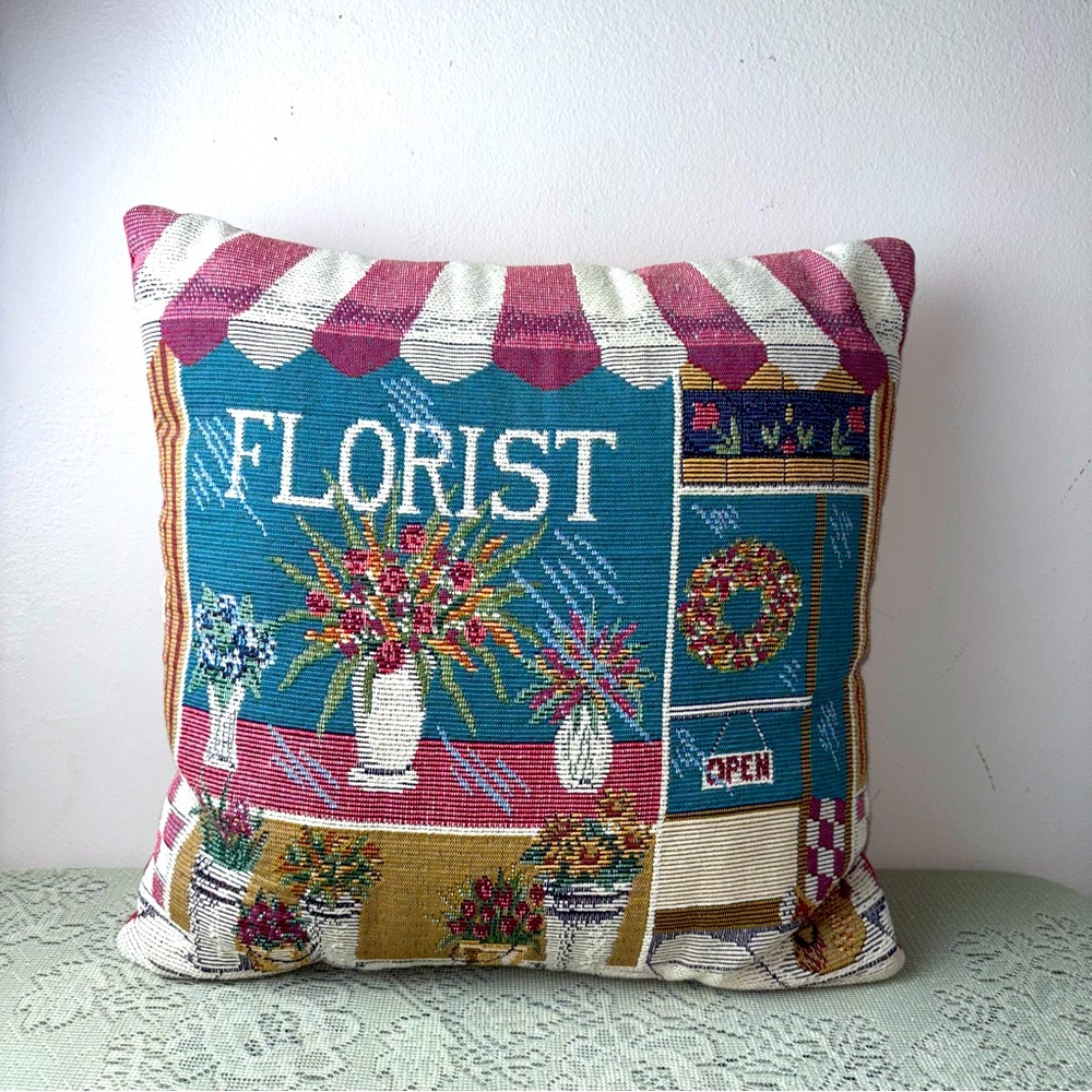Small Tapestry Flower Shop Florist Floral‎ Design Decorative Throw Pillow 11x11